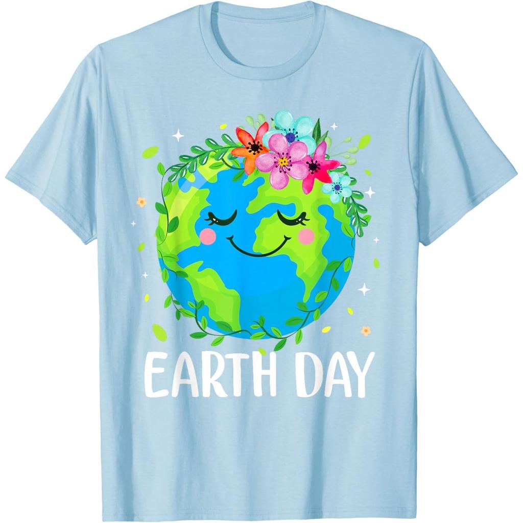 Cute Earth Day Floral Graphic Tee Soft Breathable Casual T-Shirt for Adults