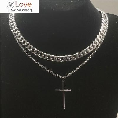 Kubietiškos grandinės kryžiaus pakabuko karoliai vyrams madingi papuošalai Ins šokis Hip-Hopas madingas raktikaulio vyriškos grandinės