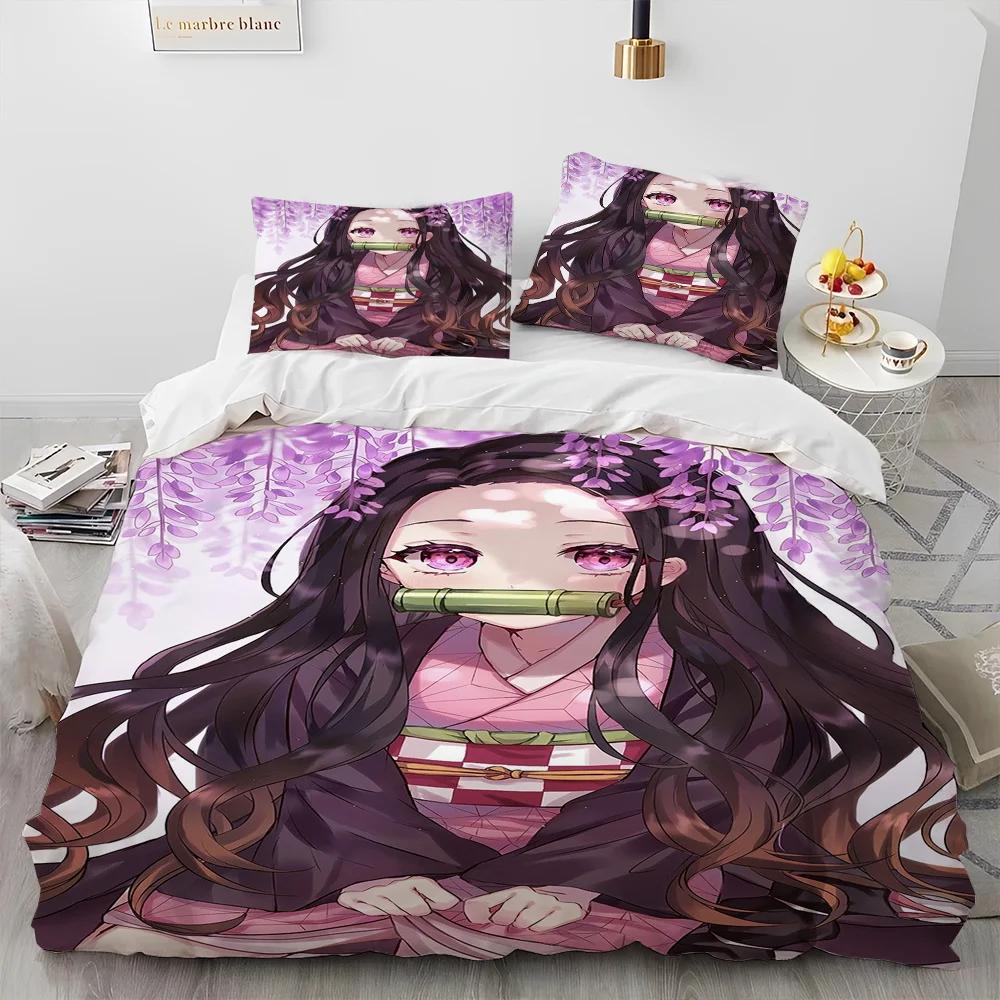 Demon Slayer Bettwäsche-Set Kamado Nezuko Bettbezug-Set Tagesdecke Kissenbezug King Queen Full Single Größe Bettwäsche Kinder Teenager Geschenk