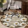 1pc Charming Daisy Floral Round Rug - Rustic Wood Print Design, Polyester Fabric, Suitable for Bedroom Living Room