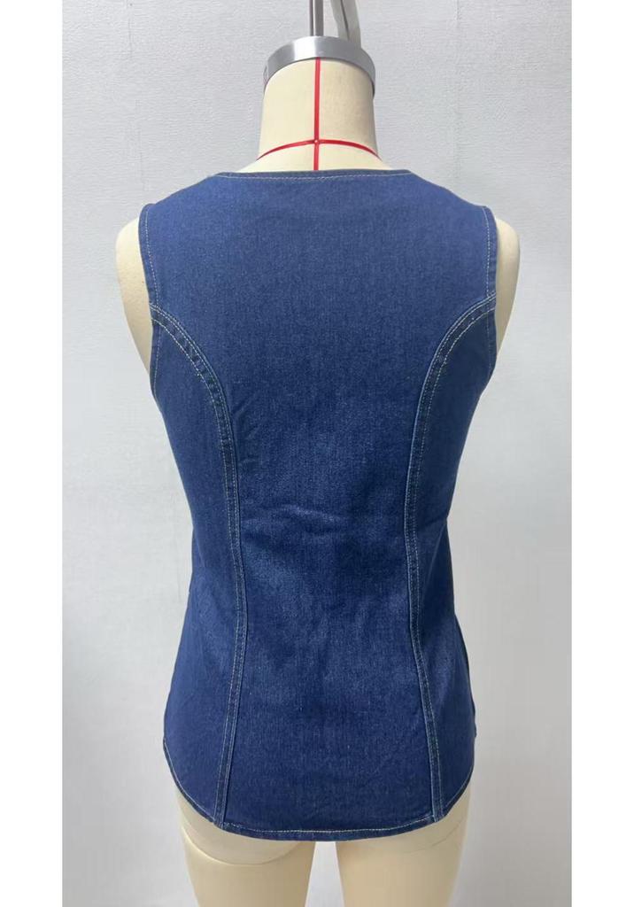European & American Retro Sleeveless Denim Jacket for Women