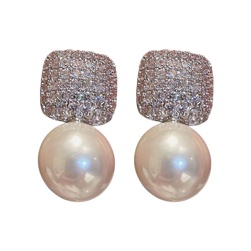 Light Luxury Zircon & Pearl Silver Earrings: French Influencer-Inspired High-End Style for Women