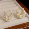 Huitan Elegant Bag Design Women Hoop Earring Imitation Pearl Aesthetic Lady Wedding Engagement Hollow Design Fashion Zircon