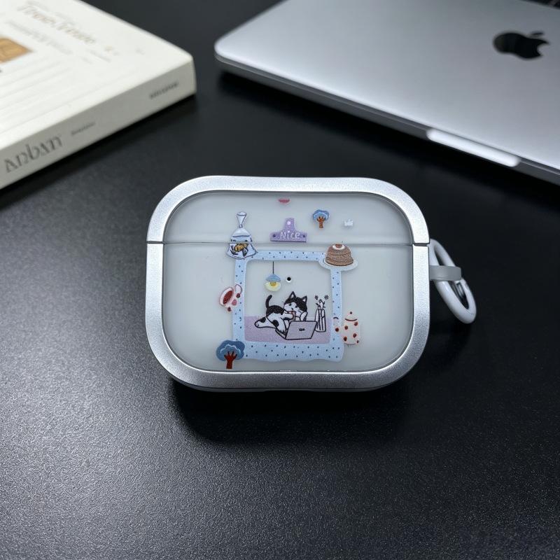 Cartoon electroplated photo frame beach puppy for Apple Bluetooth headset case AirPods1 Bluetooth Pro1/1