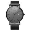 BUREI Herren Armbanduhr analog Japanischer Quarz schlank wasserdicht Datum schwarze Uhr Edelstahl Mailänder Milaneser Armband
