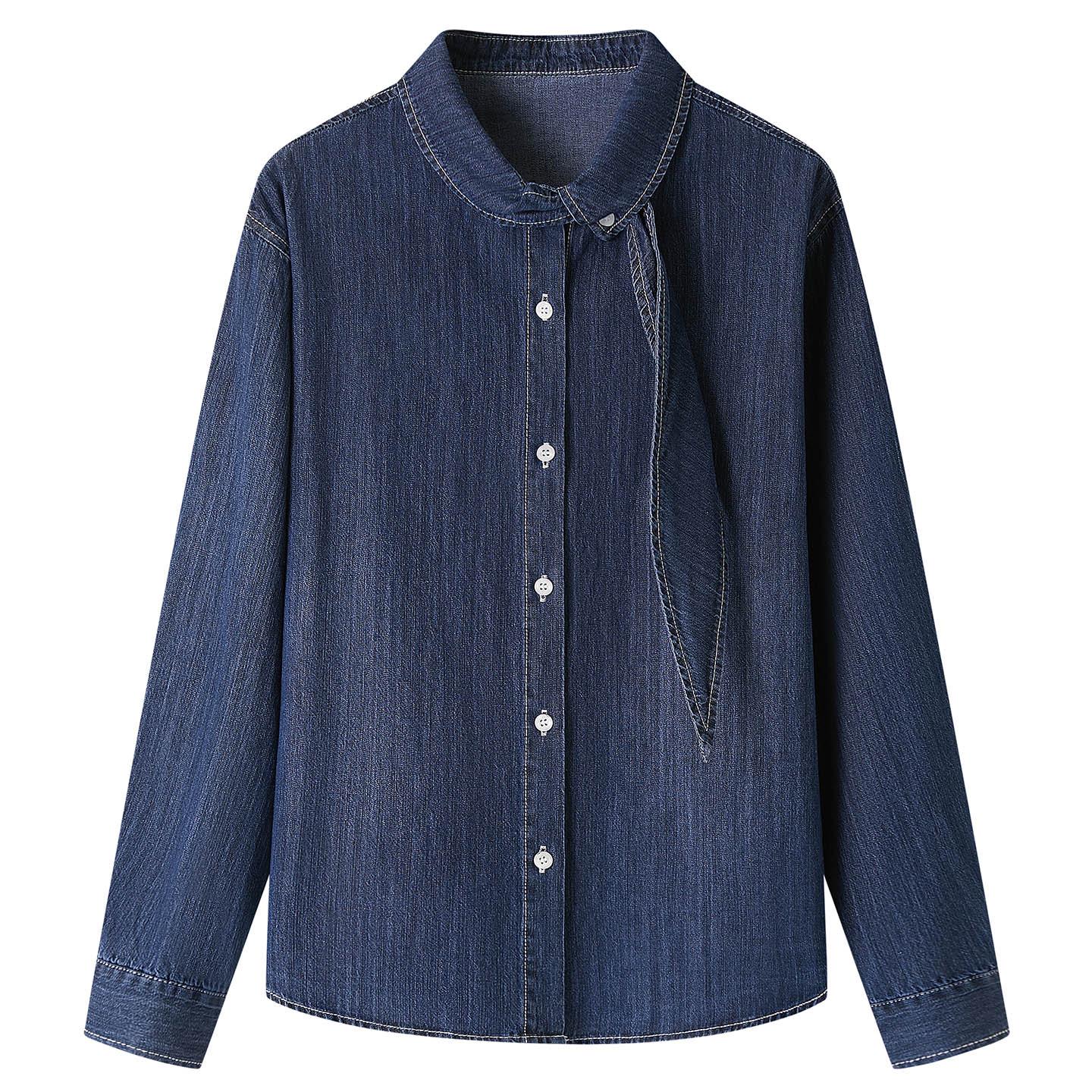 Женская артистичная ретро джинсовая синяя рубашка-куртка с длинным рукавом - Весенняя коллекция 2026 Medium светло-синий