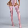 Bas Hauts Sexy pour Femmes Dentelle Satin Lisse Huileux Brillant Vintage Brillant Serrés Modelants Élastiques Lingerie Bas de Bonne Maîtresse Overknee