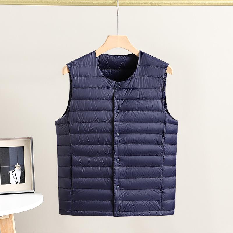 Men's Lightweight Down Vest: Warm Inner Layer with Round and V-Neck Options for Middle-Aged and Elderly.