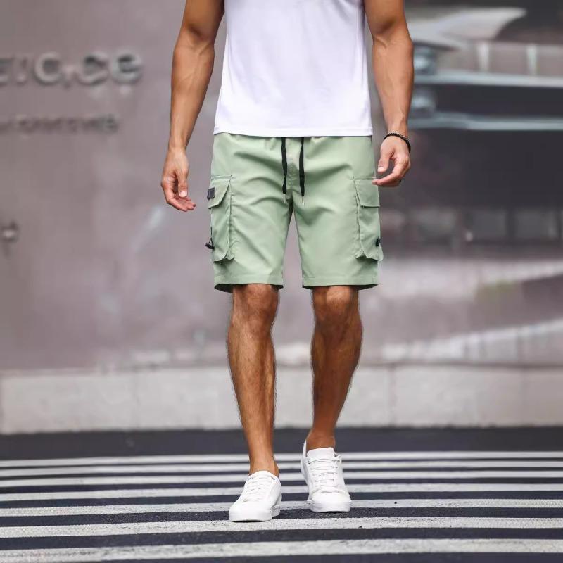 Men s Sage Green Utility Cargo Shorts Elastic Waist Summer Outdoor Shorts S