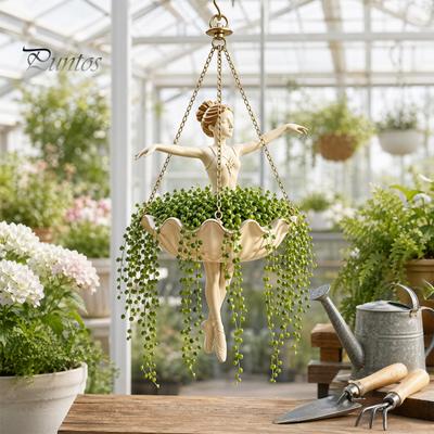 Metal Chain Hanging Planter Ballet Dancer Planter, Cute Resin Ballerina Plant Pot, Elegant Artistic Holder for Trailing Vines Succulents Spider Plants