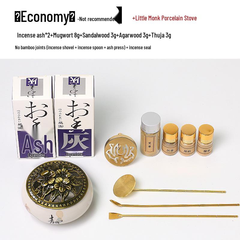 Kodo Brass Incense Tool Set: Powder Carving Mold, Burner, Spoon, Spade, Ash Press, Tray