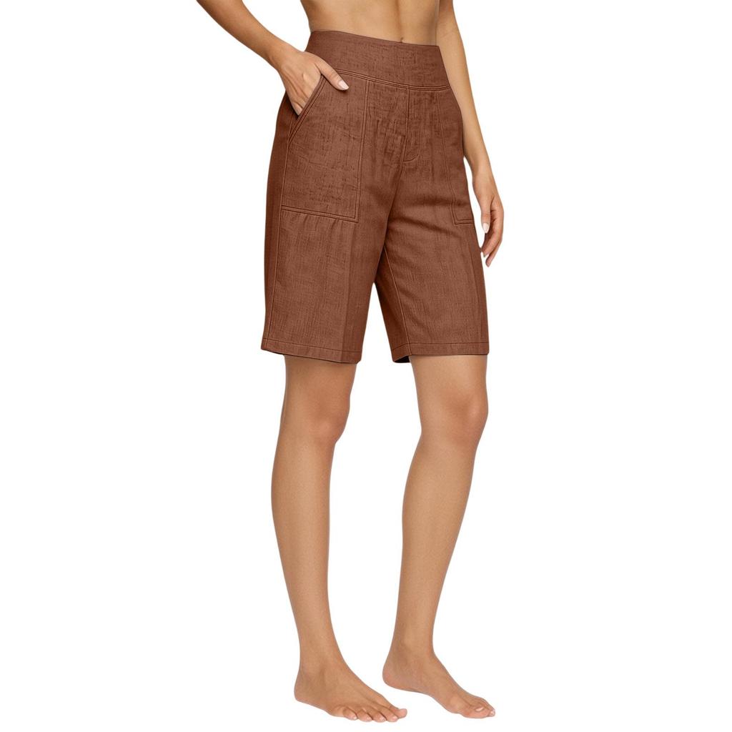 Sommer 2026 High Waist Baumwoll-Leinen Lässige Lockere Shorts mit Taschen