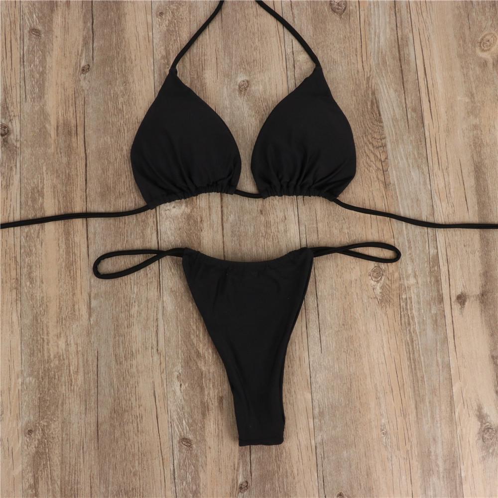 Solid Color European & American Three-Piece Bikini: Women's Sexy Bandage Split Swimsuit