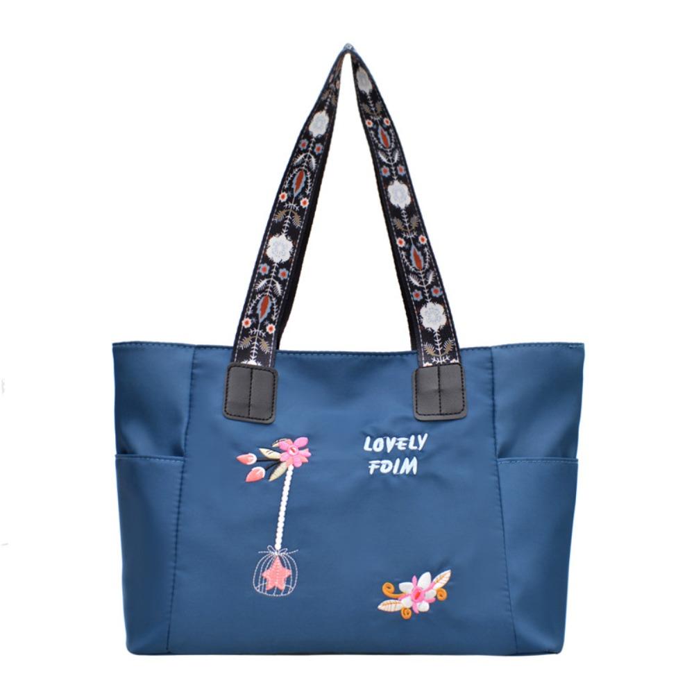

Casual Large Capacity Shoulder Bag Nylon Waterproof Shopping Bag Lightweight Handbag Women синий