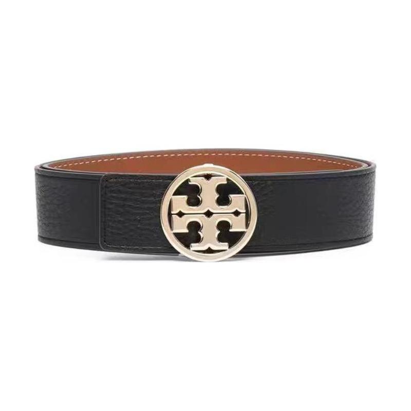 TORY BURCH Double T Logo metal buckle double-sided cowhide leather belt, same style for men and women, width 2.5cm 56643-004-L