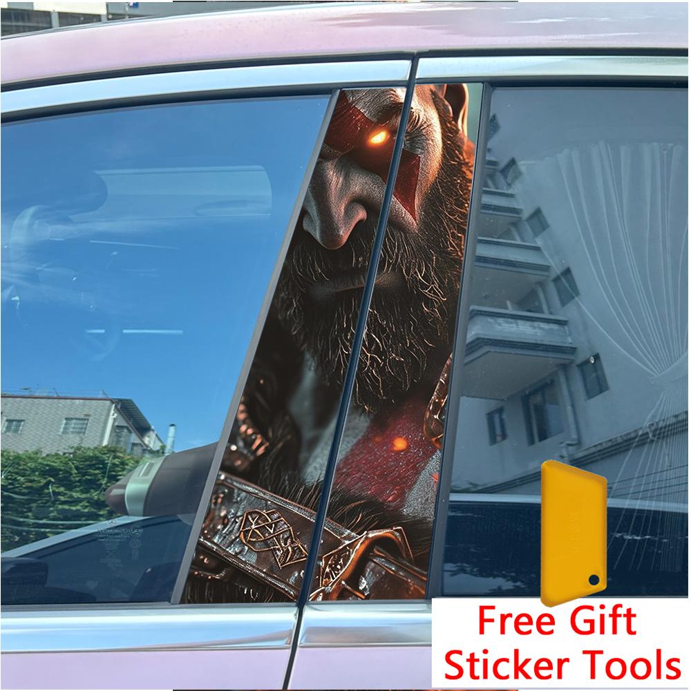 2Pcs/set Anime Gladiator Soldier Fighter Car Center Pillar Sticker Auto B-Pillar Protective Film Decoration Decals