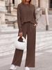 Autumn Trendy Two-Piece Casual Long Sleeve Ribbed Knit Wide Leg Pants Set Women's Fall Fashion
