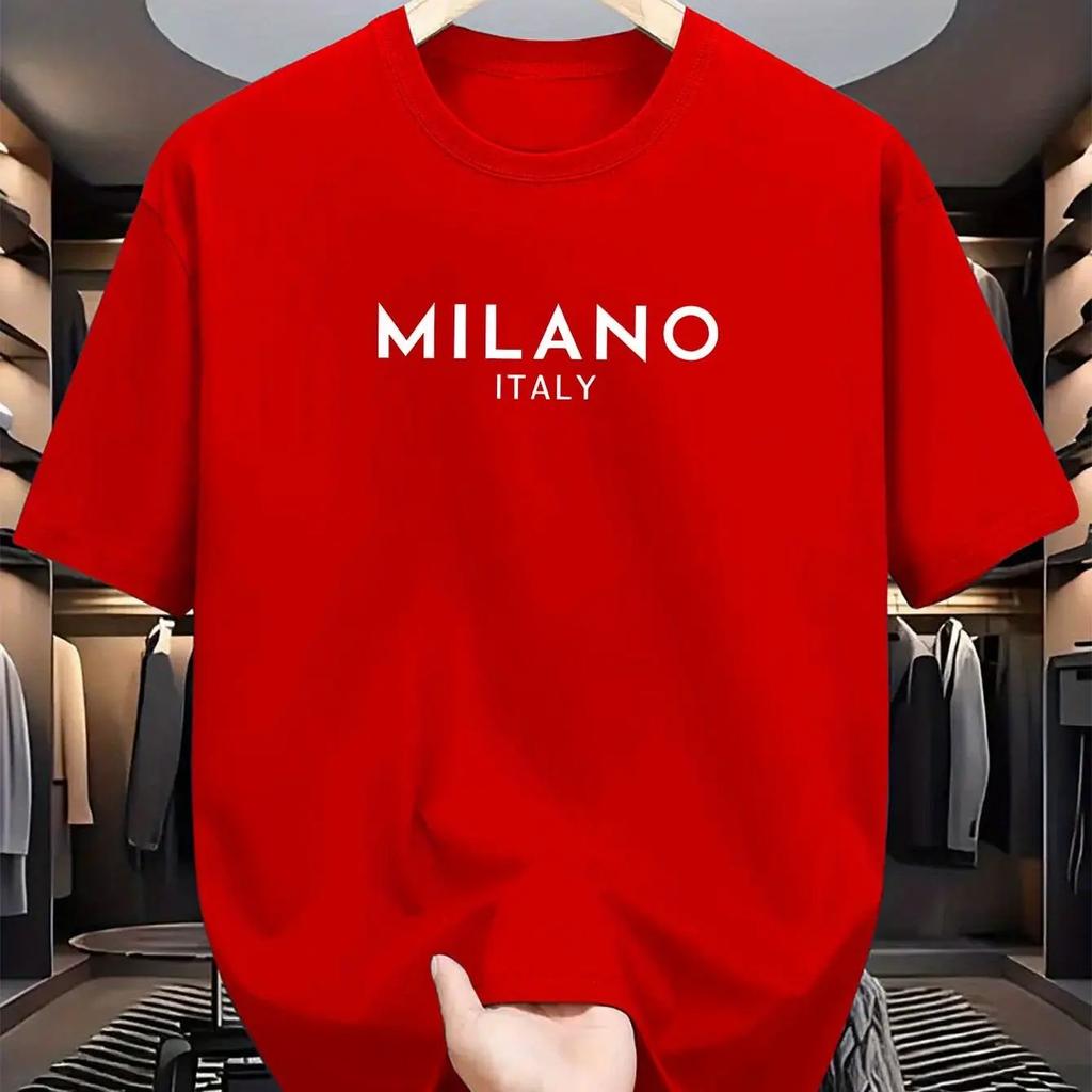 Summer men's and women's 100% cotton casual comfortable loose fashion Italian Milan letter print short-sleeved shirt