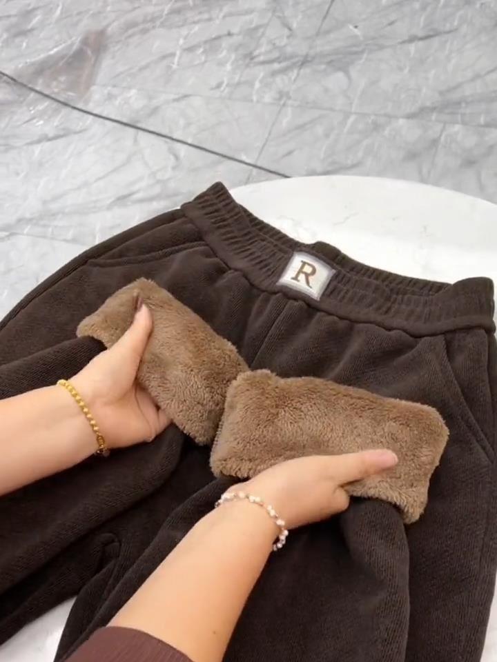 2024 Autumn/Winter Chenille Fleece-Lined Elastic Waist Straight-Leg Pants for Middle-Aged & Elderly Women