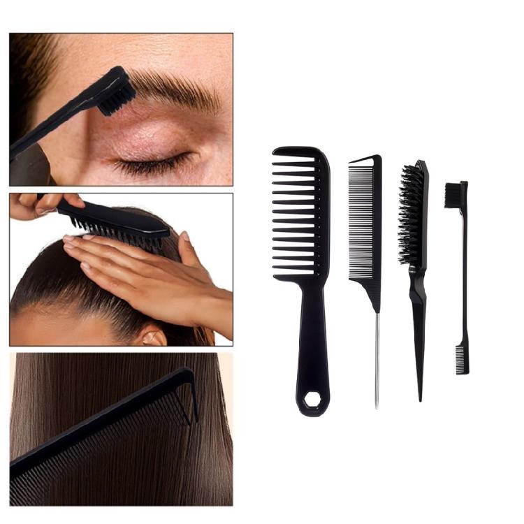 4cs Hair Brush Set Edges Control Brush,Ratted Tail Comb,Bristles Hair Brush Detangler Brush Wide Tooth Comb Travel Home