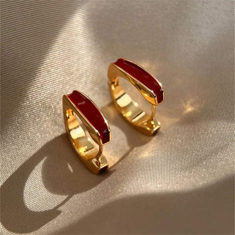 Trending Square Texture Hoop Earring Korean Exquisite Minimalist Geometric Earrings for Women Girls Retro Fashion Jewelry Gift