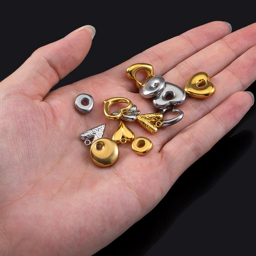 5pcs Stainless Steel Big Hole Heart Charms Pendants for DIY Jewelry Findings Women Necklace Bracelets Supplies Earrings Making