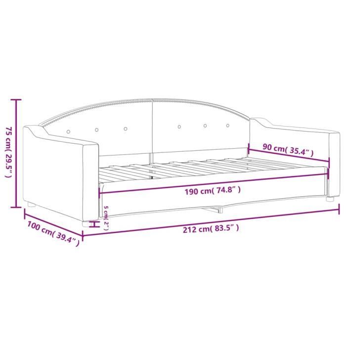 VidaXL Lit de repos gris clair 90x190 cm tissu 354193
