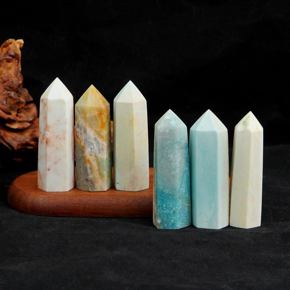 Natural Amazonite Single Point Wand Crystal Tower Polished Blue Gemstone Obelisk for Reiki Meditation Anxiety Relief Healing Free