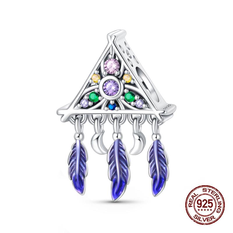 Fashion Copper Feather Colorful Luminous Dreamcatcher Charms Bead Fit Original Bracelets Exquisite Diy Jewelry Gift