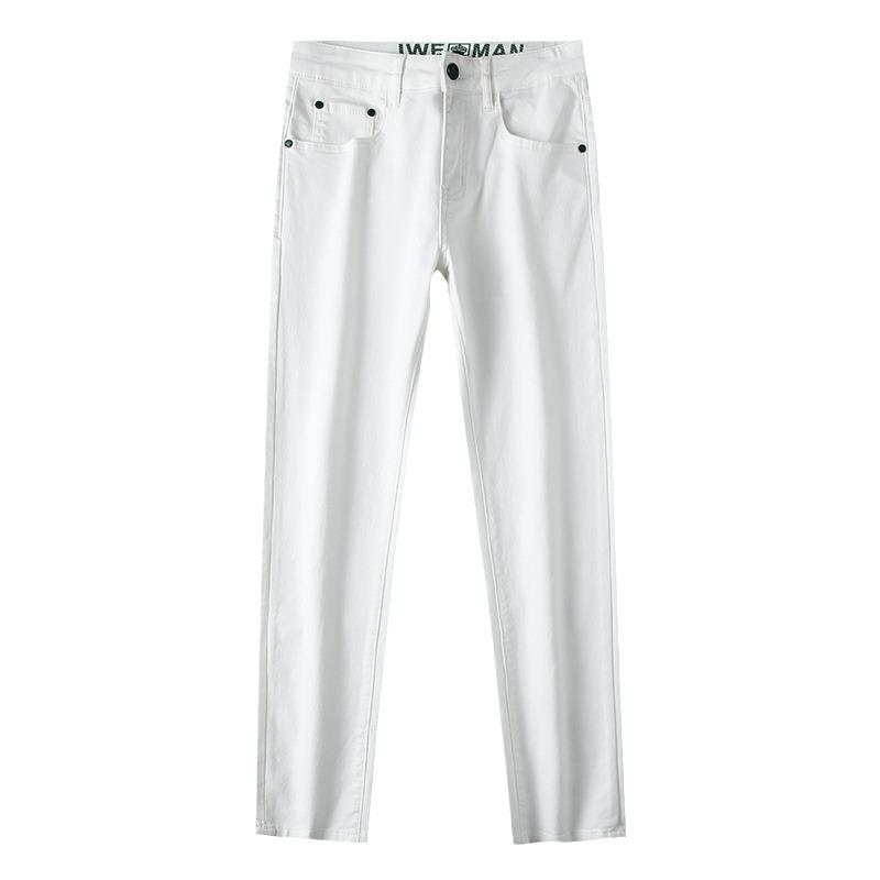 Lehké luxusní pánské elastické džíny pánské černé proti vyblednutí bílé tři odolné látkové kalhoty s rovnými nohavicemi