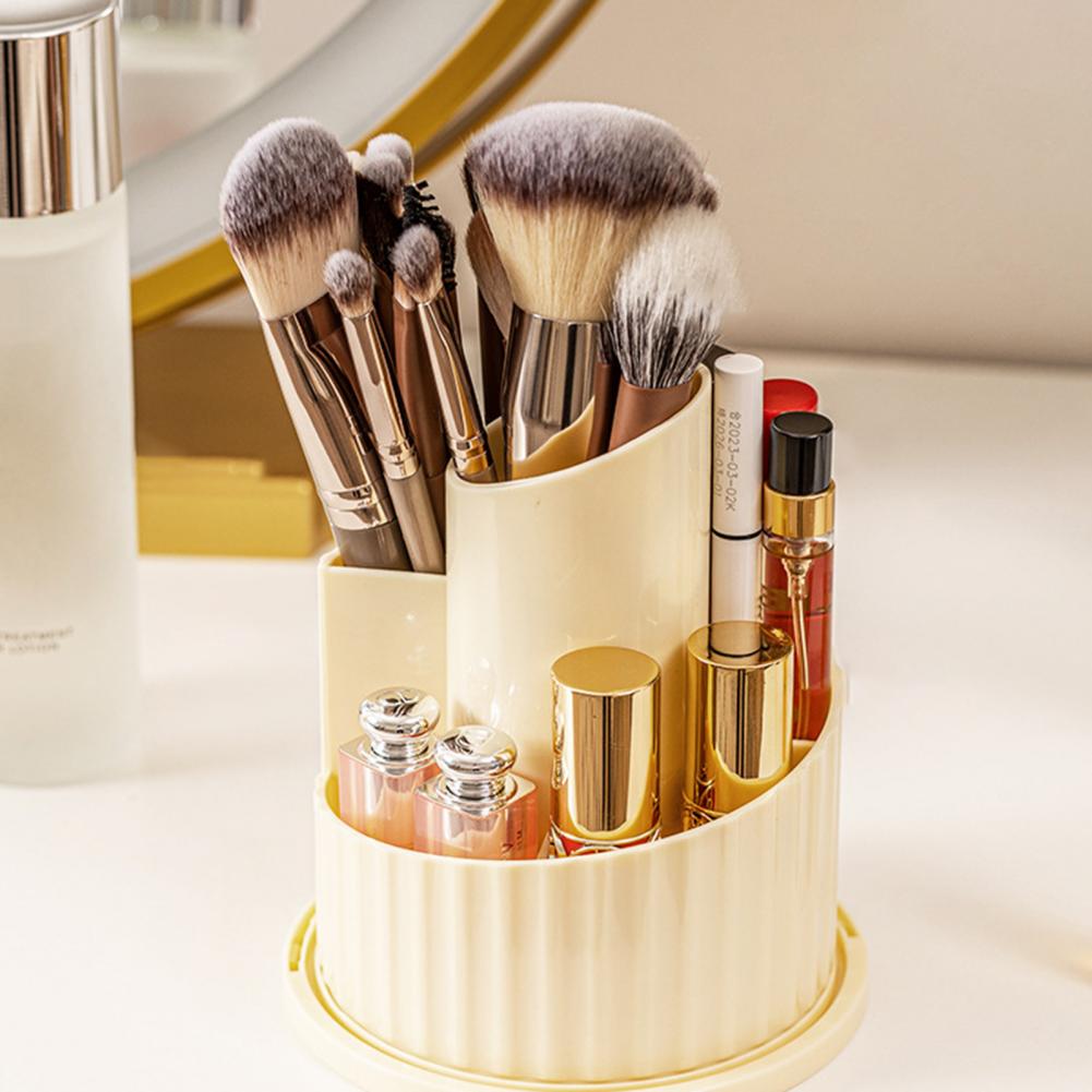 Grid Design Brush Organizer Multifunctional Dustproof Cosmetic Holder 360 Degree Rotatable Makeup Brush Lipstick Storage Box