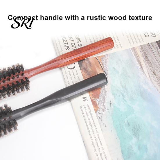 Detangling Hair Brush Boar Bristle Round Portable Straightening Curling Volumizing Dryer Compatible Men Women Comb with Wooden Handle