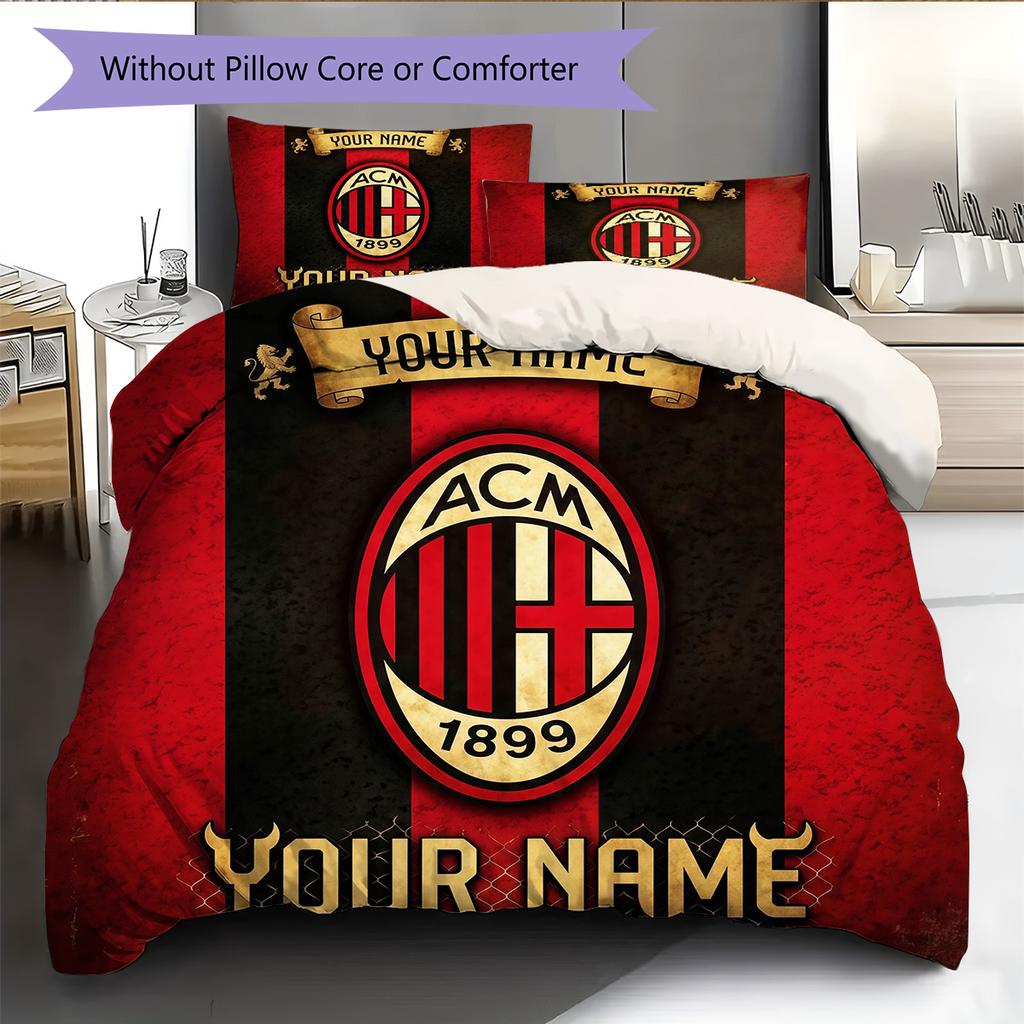 Custom Name AC Milan2 Pattern Bedding Quilt Set Home Decoration Gift (1 * duvet cover + 2 * pillowcase without core)