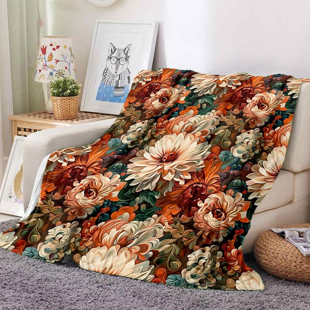 1pc Floral Pattern Print Blanket - Lightweight Flannel Blanket For Sofa, Bed, Living Room, Office, Outdoor Travel, Camping, Soft 036