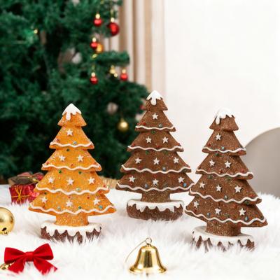 Yousheng Gingerbread Christmas Tree Decoration Resin Gingerbread Tree Table Decor Christmas Collectible Figurine for Tabletop Home Office Mantel