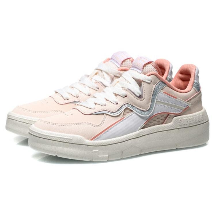 Li Ning Wave Spwv Lite Slip Resistant Abrasion Resistant Low top Skateboard Shoes Women's Pink Gray White AGCR048-2