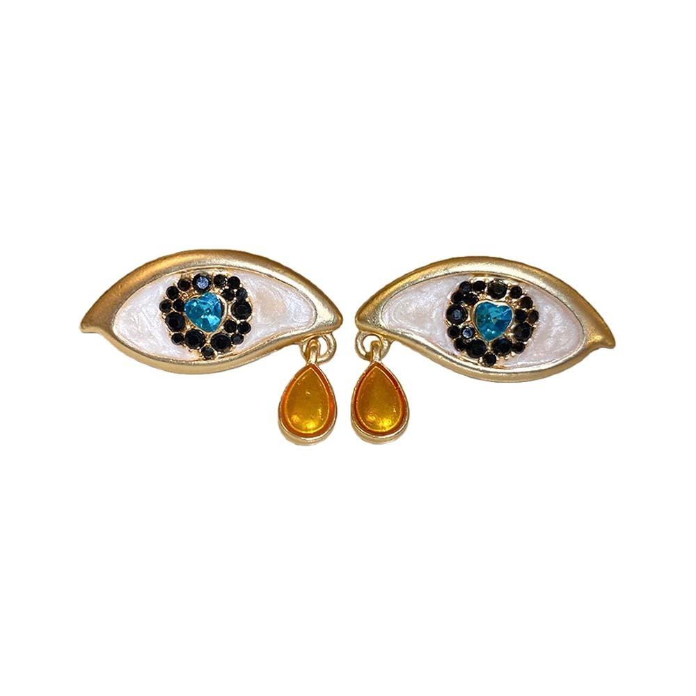 Pleated Crystal Devil's Eye Earrings Devil's Eye Vintage Long Drop Earrings  Girls