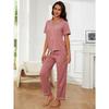 Pyjama Damen Frühling und Herbst Einfarbig Kurzarm Lange Hosen Homewear Zweiteiliges Set