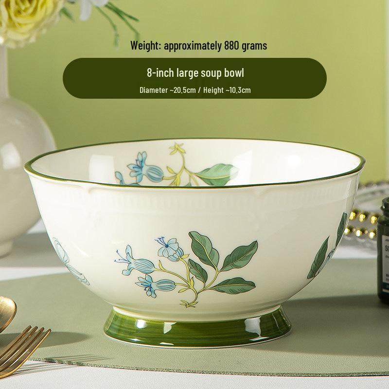 Japanese Ceramic Dining Set: Noodle Bowl, Bathtub Bowl, Microwave-Heating Bowl, High-Temperature Soup Bowl, and Chopsticks.