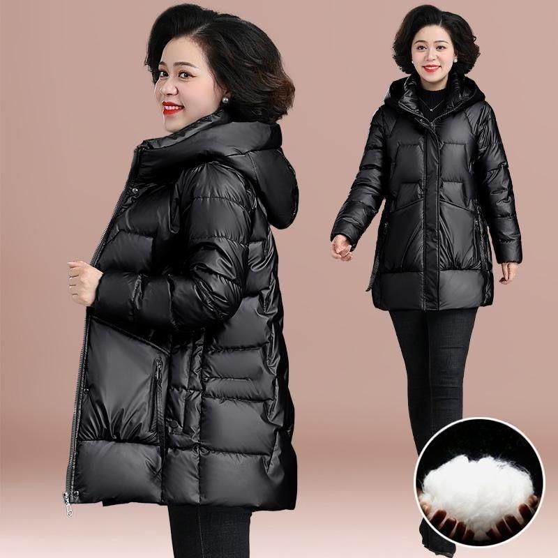 Winter Women's Shiny No-wash Padded Jacket   Mid-length Hooded Padded Coat