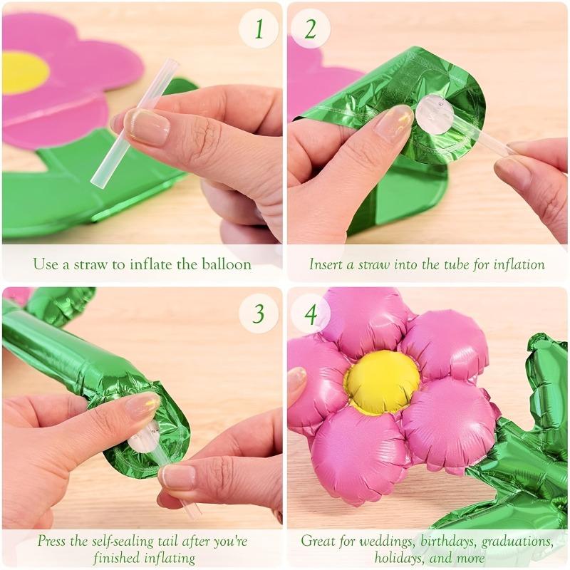 Colorful Flower Foil Balloons - Metallic Party Decor for Birthdays & Weddings,Handheld Photo Props&Atmosphere Creators