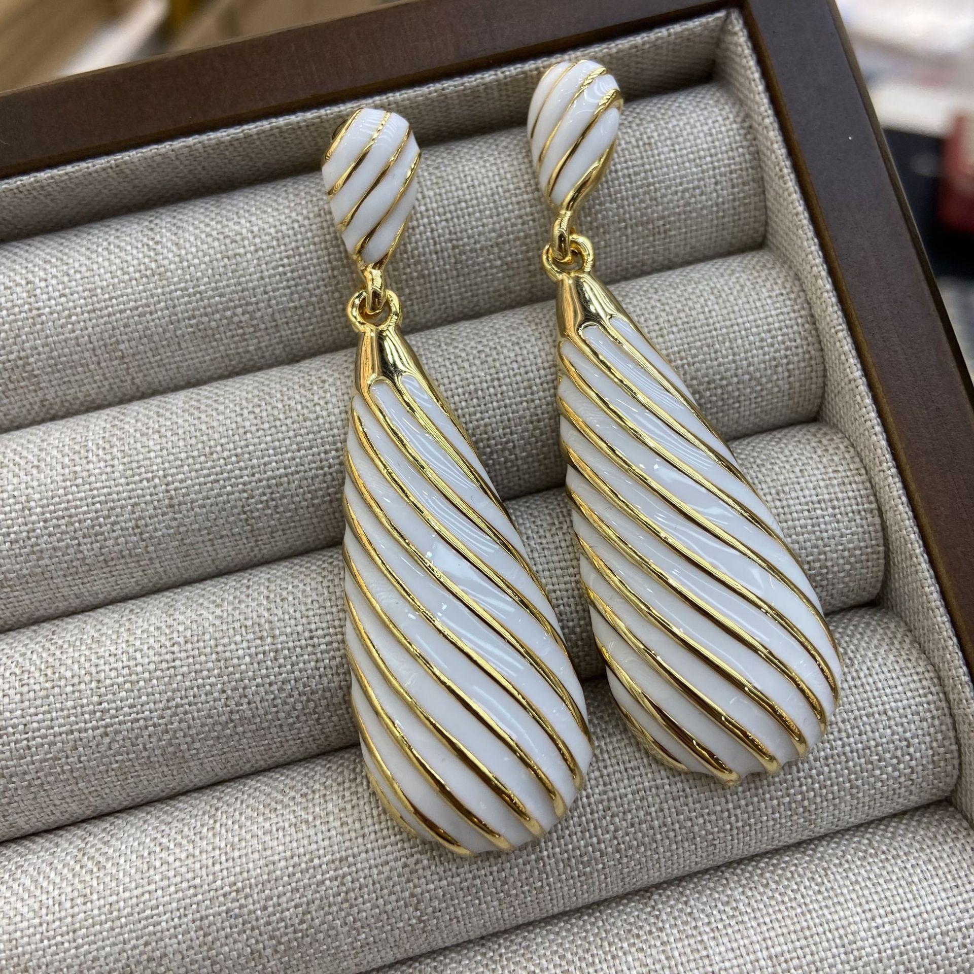 

Retro zebra striped drop glaze copper gold-plated earrings women s unique personality long water drop earrings earrings