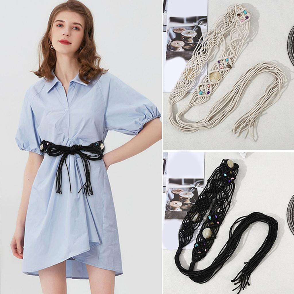 Hot Girl Cowgirl Waistband Western Woven Bohemian Style Tie Belt with Woven Beads Cowgirl Girls Waistband