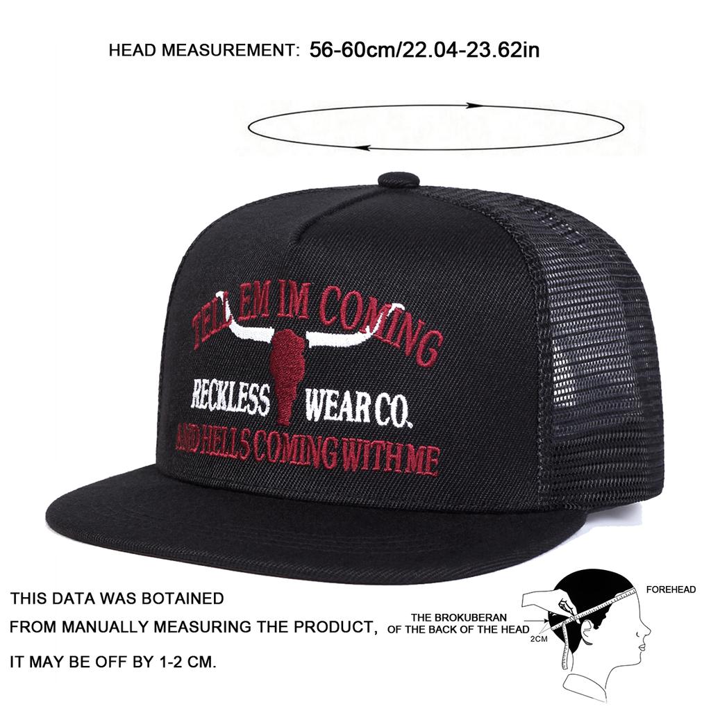 Unisex RECKLESS WEARCO Embroidery Hip-hop Net Hats Spring Summer Adjustable Casual Snapback Baseball Caps Outdoor Sunscreen Hat