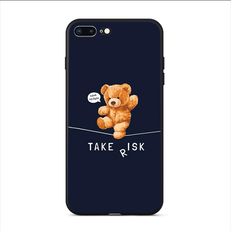 Cute Cartoon Bear Phone Case For Iphone 12 Mini 13 11 Pro Max SE 2020 XS X XR Hard Mobile Shell 7 6S 8 Plus 5 Funny Unique Cover