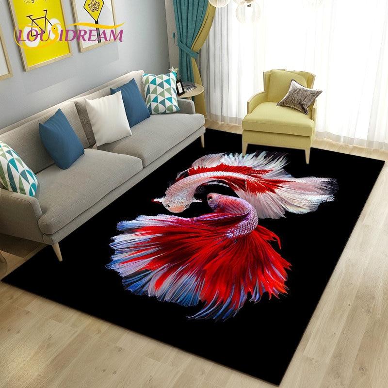 3D Fish Golden Arowana Betta Fish Area Rug,Carpet Rug for Living Room Bedroom Sofa Doormat Decor,Kid Play Non-slip Floor Mat