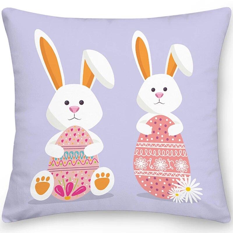 Home Decor Easter Pillowcase Sofa Cushion Cover Bedroom Room Decor Easter Bunny Egg Print Throw Pillow Case