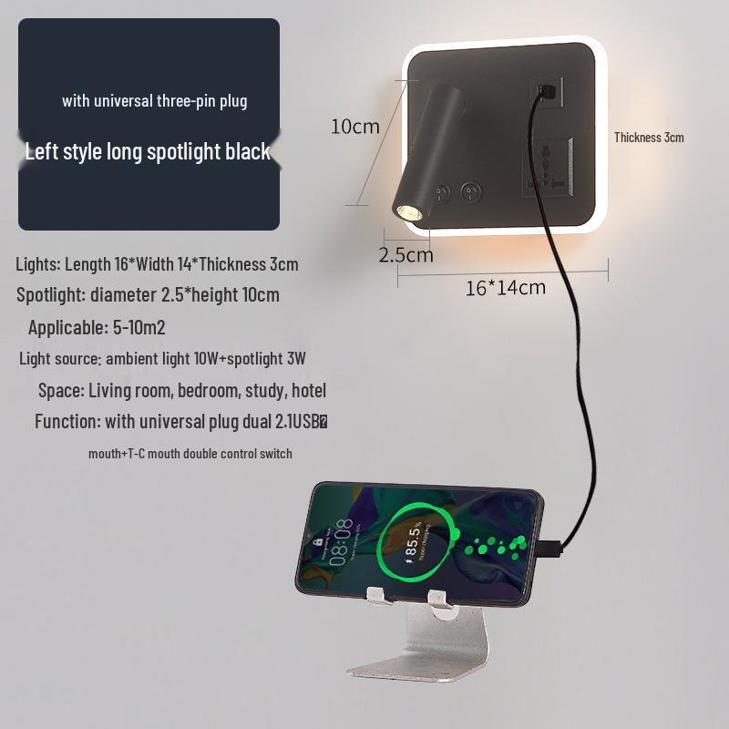 Modern Minimalist Indoor LED Wall Lamp with USB Reading Light for Bedroom or Living Room.
