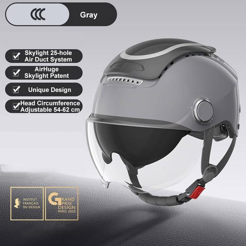 BIBEE Electric Motorcycle Helmet Summer Breathable Electric Bike Open Face Helmet Men Women Dual Lenses Jet Scooter Half Helmets