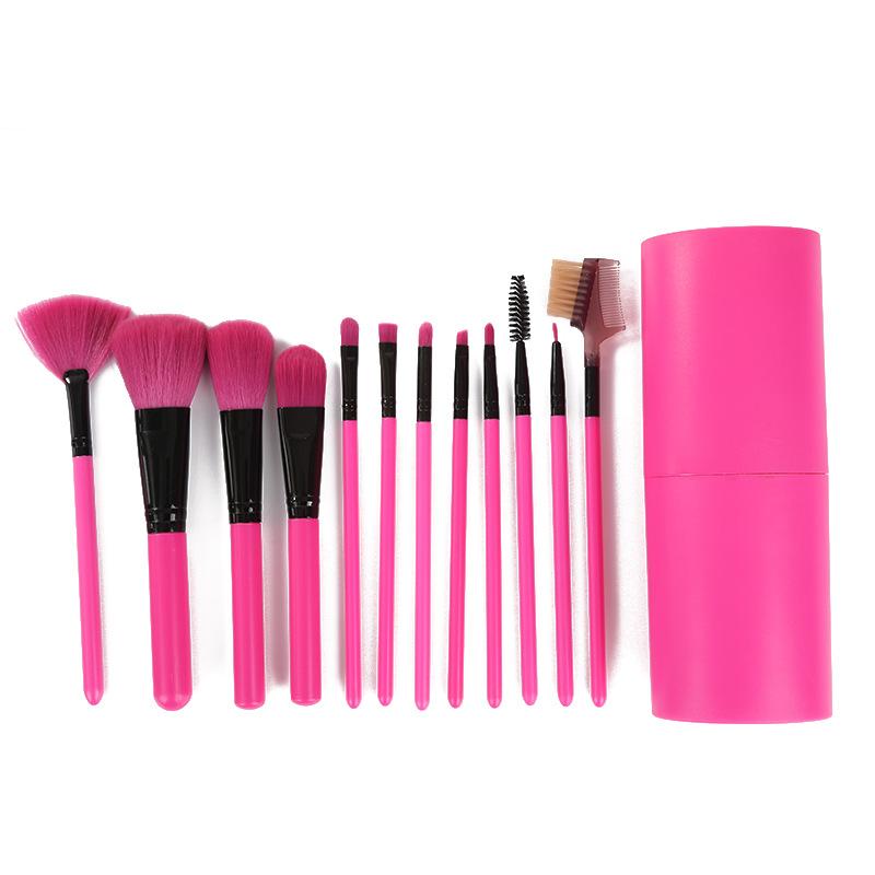 Hot Selling 12cs Professional Makeup Brush Set  Woman Vegan Hair Blue Pink Makeup Brush Set regular size красный
